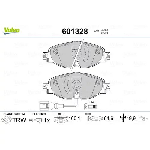 Sada brzdových platničiek kotúčovej brzdy VALEO 601328