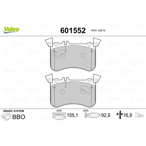 Sada brzdových platničiek kotúčovej brzdy VALEO 601552