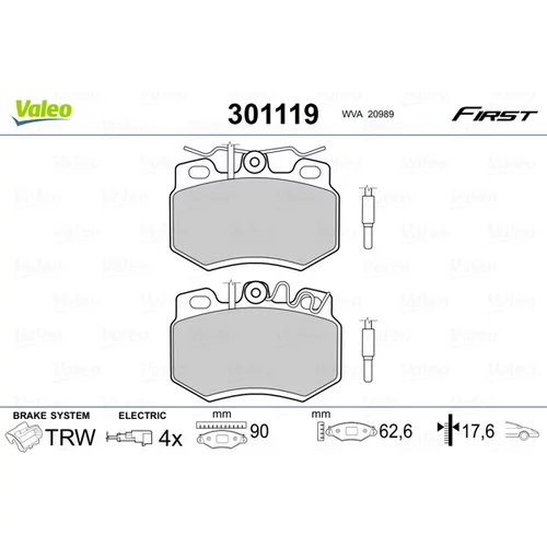 Sada brzdových platničiek kotúčovej brzdy VALEO 301119