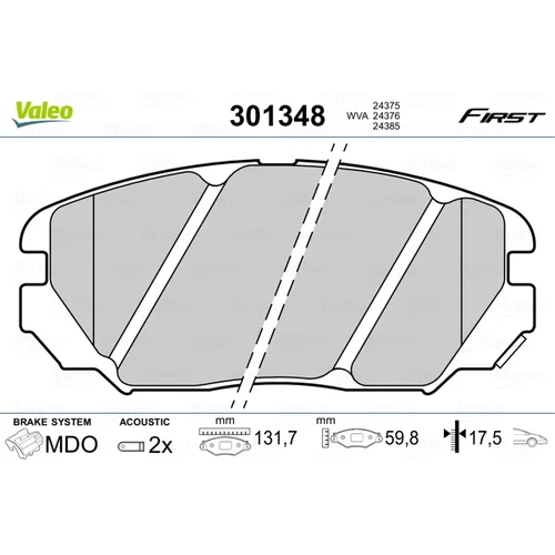 Sada brzdových platničiek kotúčovej brzdy VALEO 301348