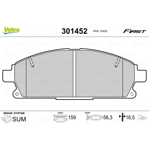 Sada brzdových platničiek kotúčovej brzdy VALEO 301452