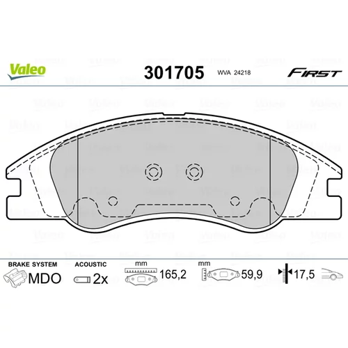 Sada brzdových platničiek kotúčovej brzdy VALEO 301705