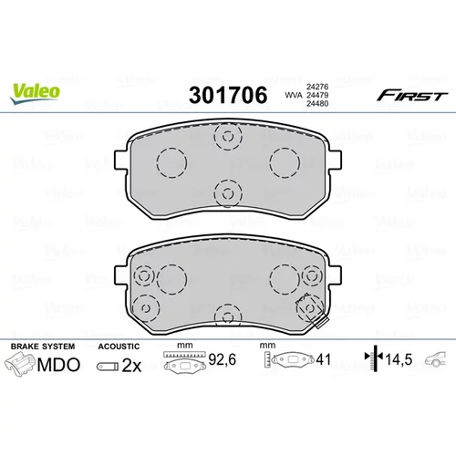 Sada brzdových platničiek kotúčovej brzdy VALEO 301706