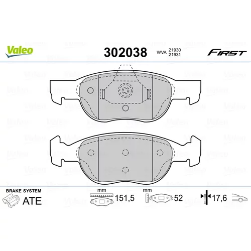 Sada brzdových platničiek kotúčovej brzdy VALEO 302038