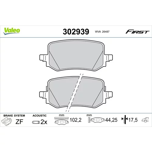 Sada brzdových platničiek kotúčovej brzdy VALEO 302939