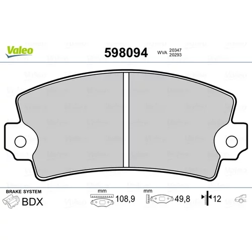 Sada brzdových platničiek kotúčovej brzdy VALEO 598094