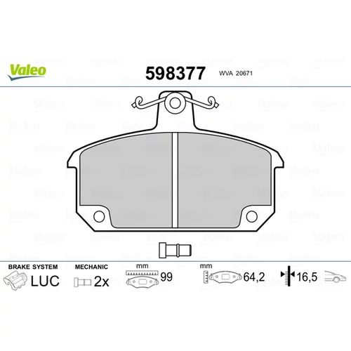 Sada brzdových platničiek kotúčovej brzdy VALEO 598377