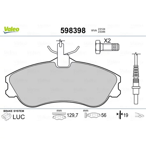 Sada brzdových platničiek kotúčovej brzdy VALEO 598398