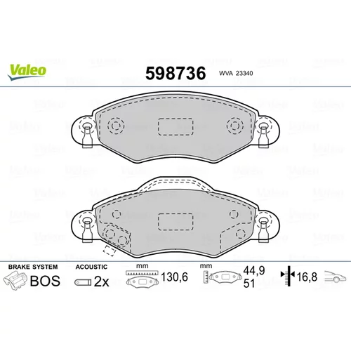 Sada brzdových platničiek kotúčovej brzdy VALEO 598736