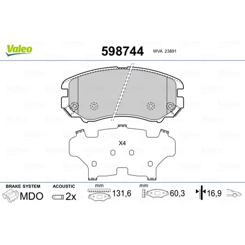 Sada brzdových platničiek kotúčovej brzdy VALEO 598744