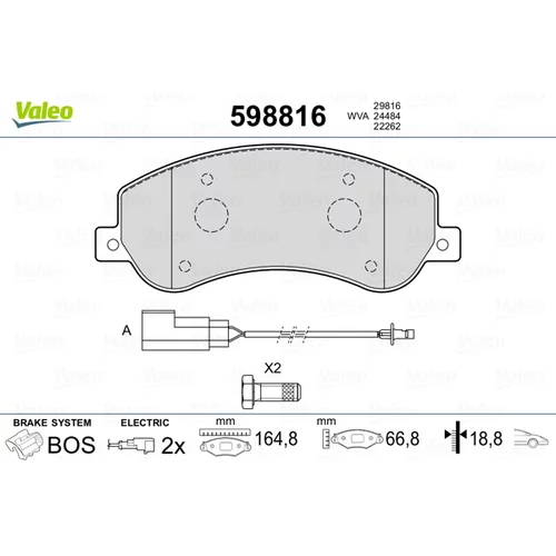 Sada brzdových platničiek kotúčovej brzdy VALEO 598816