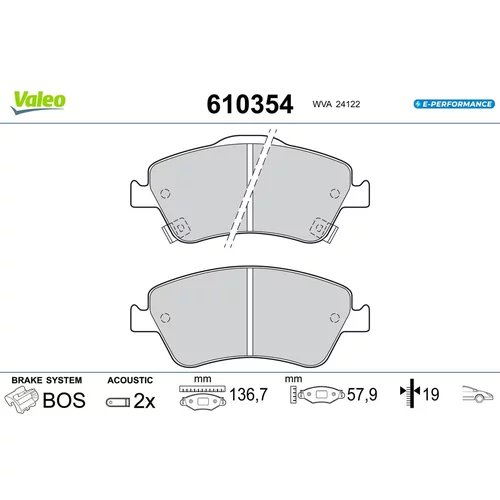Sada brzdových platničiek kotúčovej brzdy VALEO 610354