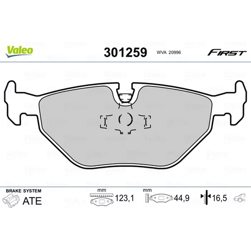 Sada brzdových platničiek kotúčovej brzdy VALEO 301259