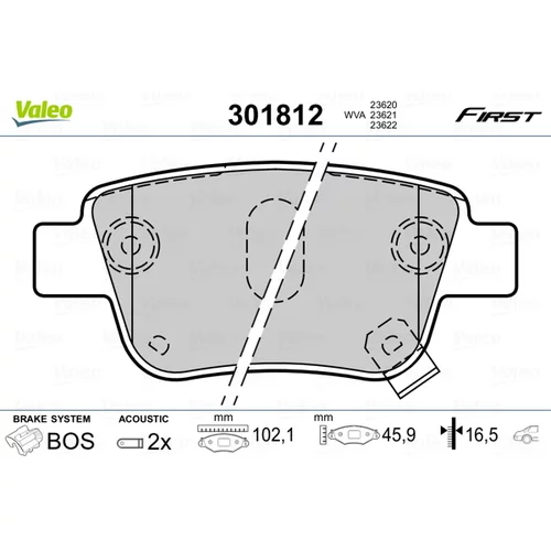 Sada brzdových platničiek kotúčovej brzdy VALEO 301812