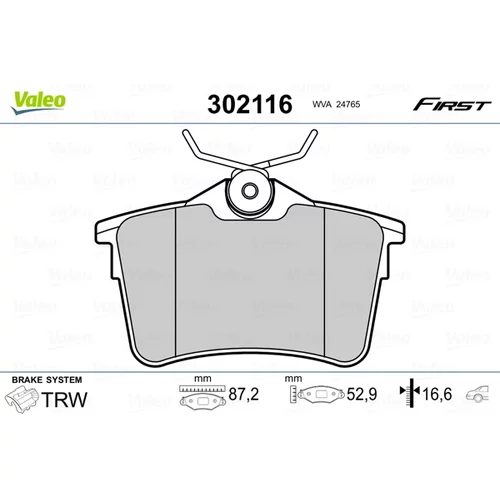 Sada brzdových platničiek kotúčovej brzdy VALEO 302116