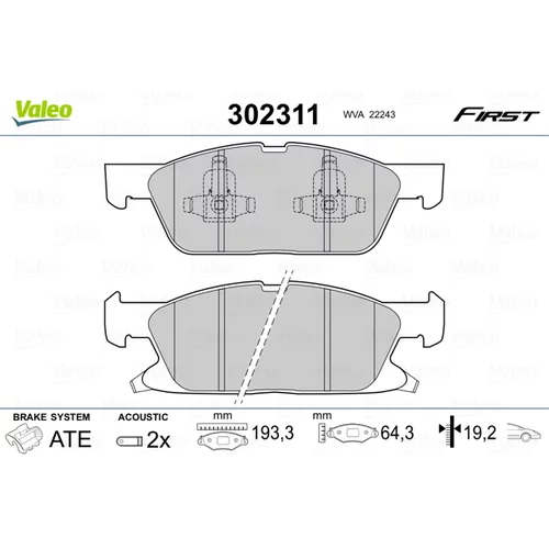 Sada brzdových platničiek kotúčovej brzdy VALEO 302311