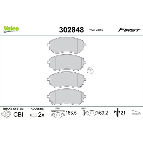 Sada brzdových platničiek kotúčovej brzdy VALEO 302848