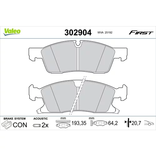 Sada brzdových platničiek kotúčovej brzdy VALEO 302904