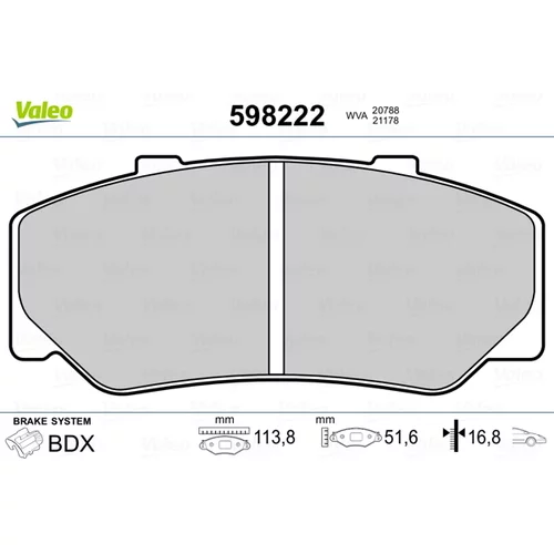 Sada brzdových platničiek kotúčovej brzdy VALEO 598222