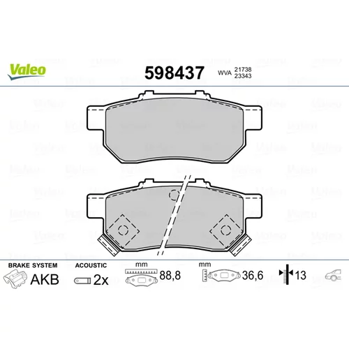 Sada brzdových platničiek kotúčovej brzdy VALEO 598437