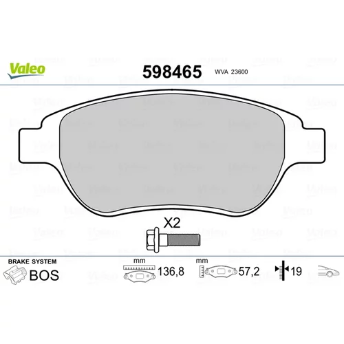 Sada brzdových platničiek kotúčovej brzdy VALEO 598465