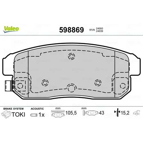 Sada brzdových platničiek kotúčovej brzdy VALEO 598869