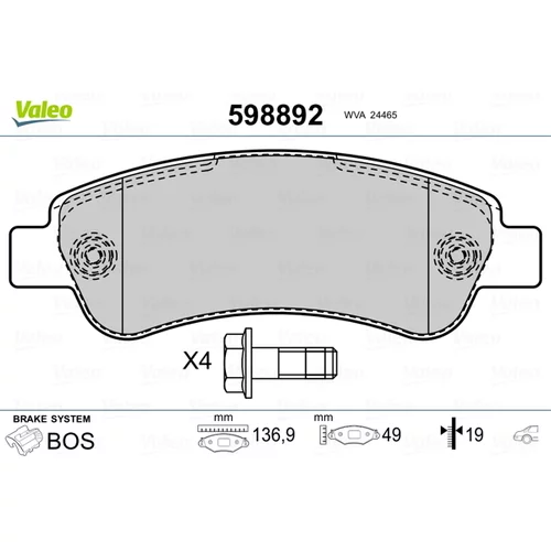 Sada brzdových platničiek kotúčovej brzdy VALEO 598892