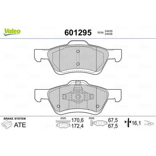 Sada brzdových platničiek kotúčovej brzdy VALEO 601295
