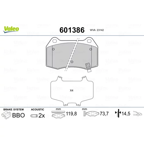 Sada brzdových platničiek kotúčovej brzdy VALEO 601386