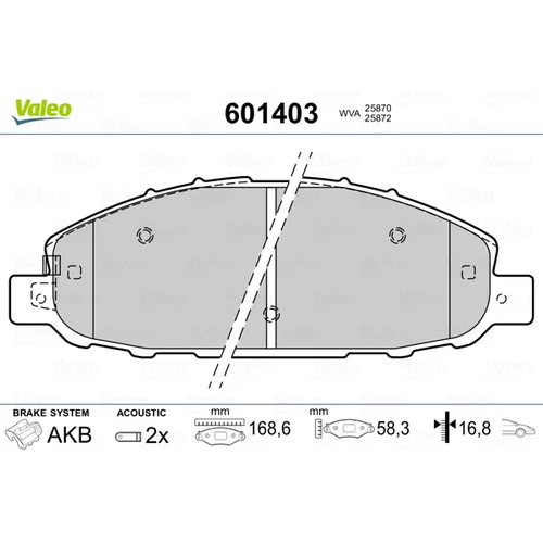 Sada brzdových platničiek kotúčovej brzdy VALEO 601403