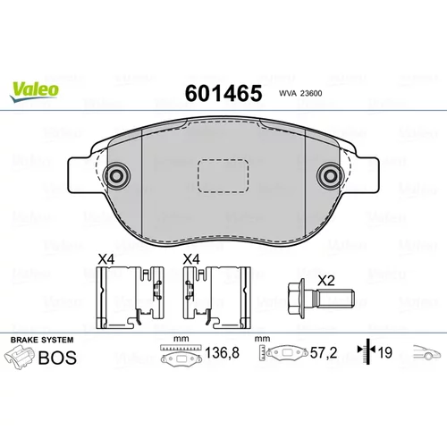 Sada brzdových platničiek kotúčovej brzdy VALEO 601465