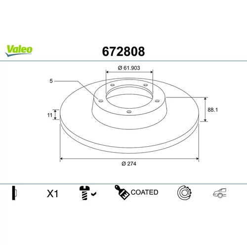 Brzdový kotúč VALEO 672808