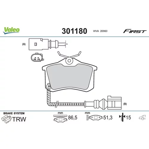 Sada brzdových platničiek kotúčovej brzdy VALEO 301180