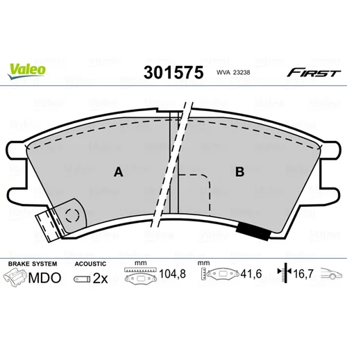 Sada brzdových platničiek kotúčovej brzdy VALEO 301575