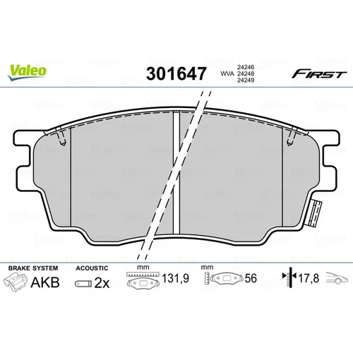 Sada brzdových platničiek kotúčovej brzdy VALEO 301647