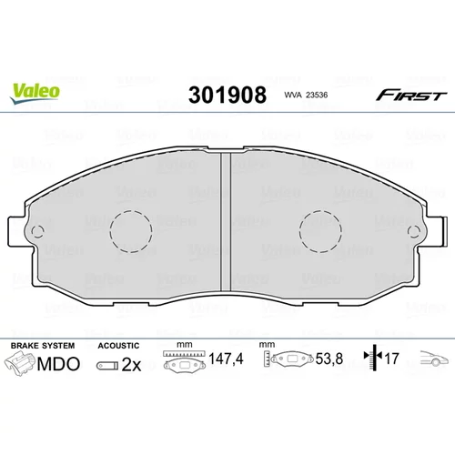 Sada brzdových platničiek kotúčovej brzdy VALEO 301908