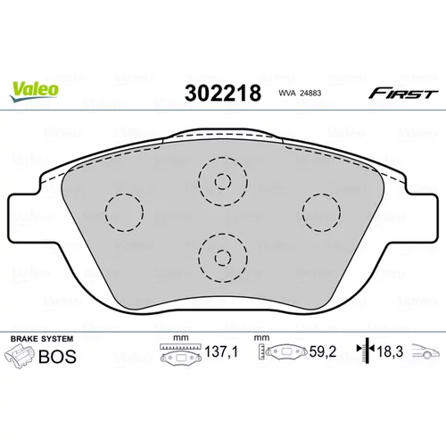 Sada brzdových platničiek kotúčovej brzdy VALEO 302218