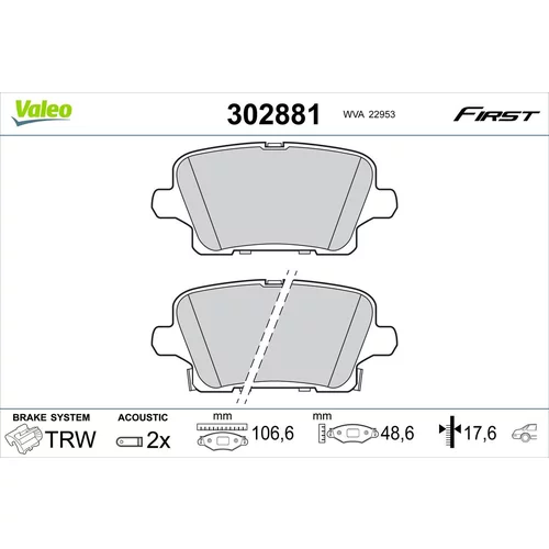 Sada brzdových platničiek kotúčovej brzdy VALEO 302881