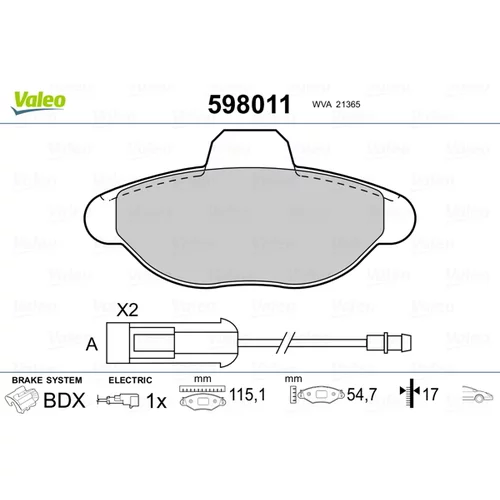 Sada brzdových platničiek kotúčovej brzdy VALEO 598011