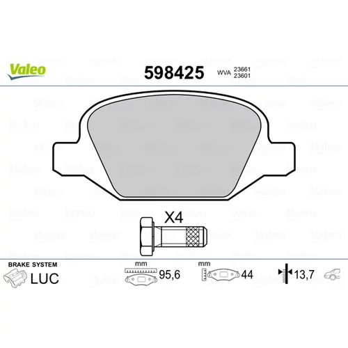 Sada brzdových platničiek kotúčovej brzdy VALEO 598425