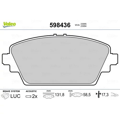 Sada brzdových platničiek kotúčovej brzdy VALEO 598436