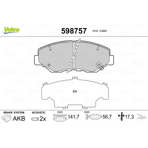 Sada brzdových platničiek kotúčovej brzdy VALEO 598757