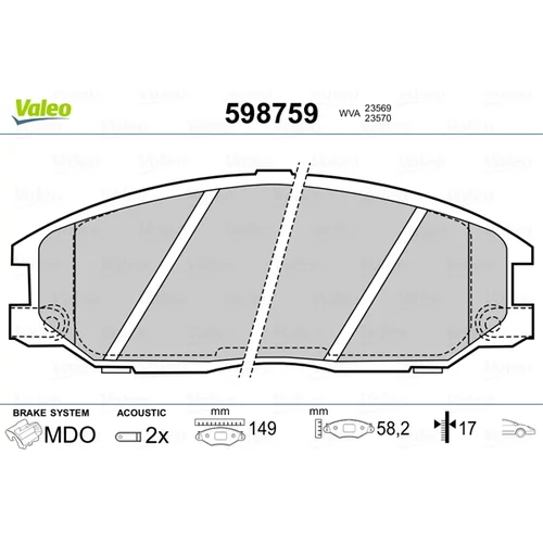 Sada brzdových platničiek kotúčovej brzdy VALEO 598759