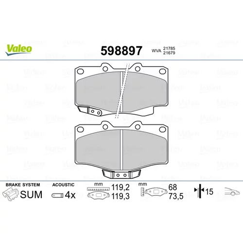 Sada brzdových platničiek kotúčovej brzdy VALEO 598897