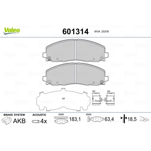 Sada brzdových platničiek kotúčovej brzdy VALEO 601314