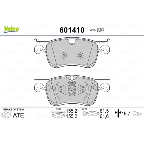 Sada brzdových platničiek kotúčovej brzdy VALEO 601410