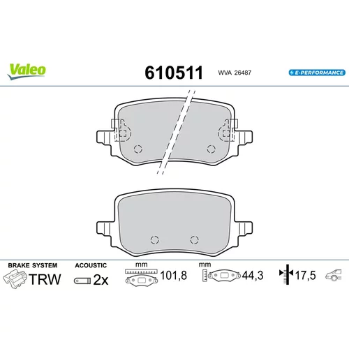Sada brzdových platničiek kotúčovej brzdy VALEO 610511