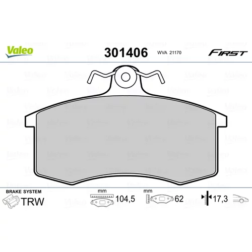 Sada brzdových platničiek kotúčovej brzdy VALEO 301406