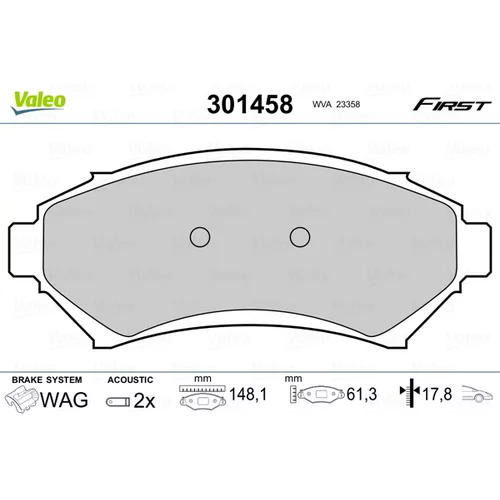 Sada brzdových platničiek kotúčovej brzdy VALEO 301458