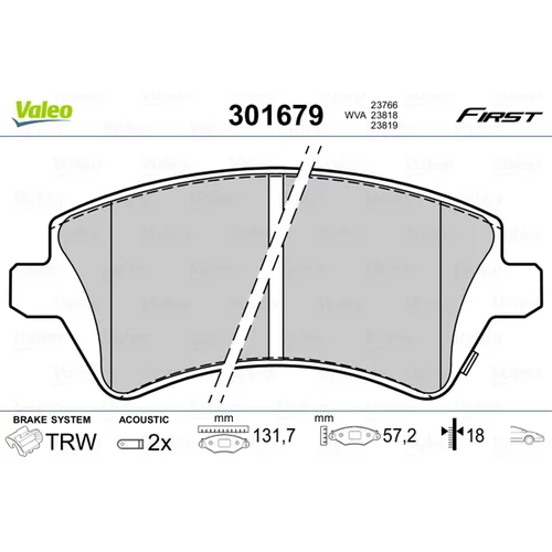 Sada brzdových platničiek kotúčovej brzdy VALEO 301679